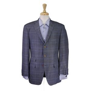Hugo Boss Tailored Blue Plaid Linen Silk Sportcoat Blazer Current Piacenza 40R